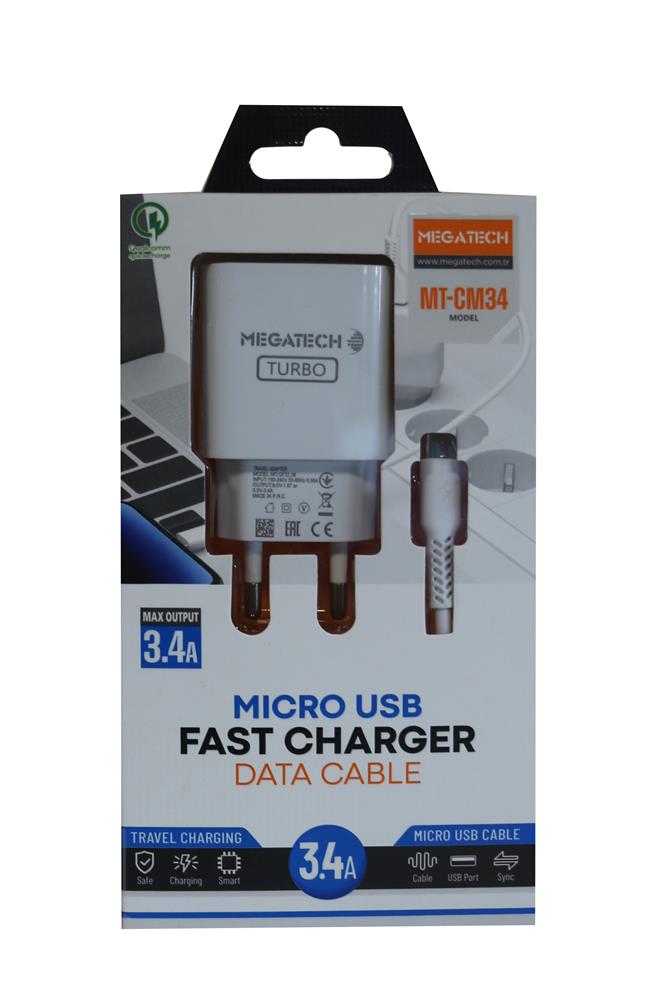 Megatech MT-CM34 3.4A Micro Usb Kablo+ Ev Şarj Adaptörü Hızlı Şarj