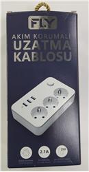 Fly 3406-01 3lü Anahtarlı 2.1A 3Usb Şarj Çıkışı 2mt Anahtarlı Akım Korumalı Priz Çocuk Koruması