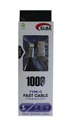 Elba Elb34-Usb Type-c 1mt 3A Hızlı Şarj Hasırlı Siyah Kablo