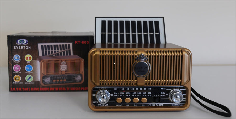 Everton Rt-660 Bluetooth Fm-Usb-Tf-Aux Şarjlı Nostaljik Radyo Solar (Güneş Panelli)