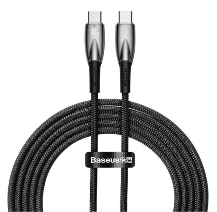 Baseus Glimmer Series Siyah CADH000801 2Mt 100W PD Type-C To Type-C Şarj Kablosu Örgülü
