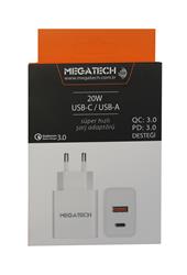 Megatech 20w Beyaz USB-C USB-A Şarj Kafa QC:3.0-PD:3.0