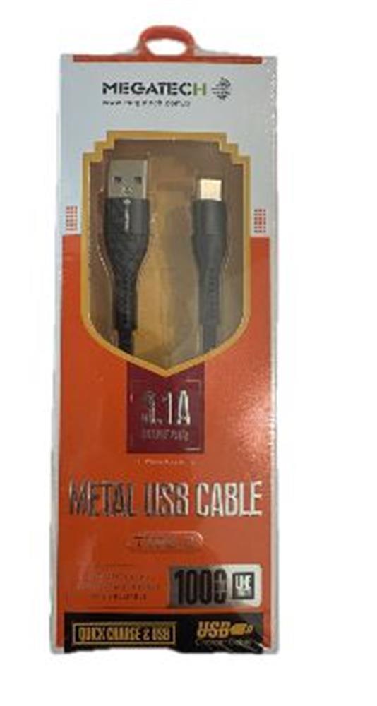 Megatech 3.1A A Örgülü Serisi Usb to Type-c 1mt Data Kablosu Siyah