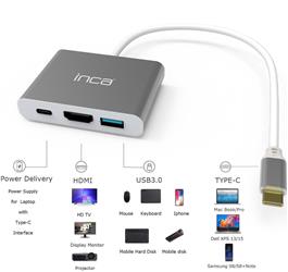 Inca ITPC-04TX Type-c Hub HDMI 4K@30hz USB3.0+PD100W Akım ve Voltaj Korumalı Alüminyum Çoklayıcı