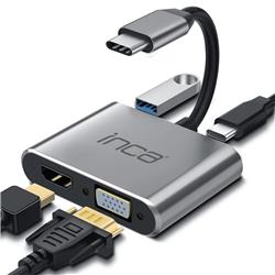 Inca ITPC-06TX USB C 4in1 – HDMI+VGA+USB+Güç Dağıtım Adap 4K@30Hz HDMI Çoklayıcı 100W PD Güçı