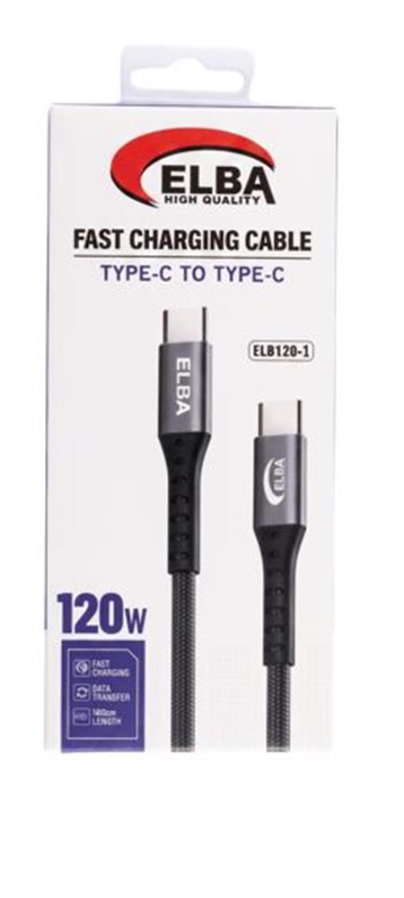 Elba Elb120-1 120w Type-c To Type-c 1Mt Siyah Örgülü Şarj Kablosu ( Data Veri )