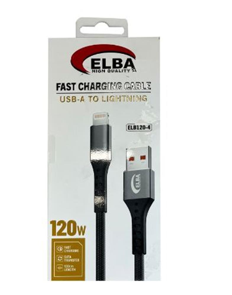 Elba Elb120-4 120w Lightning To Usb 1Mt Siyah Örgülü Şarj Kablosu ( Data Veri )