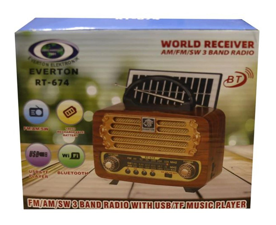 Everton RT-674 Bluetooth-USB-SD-FM Şarjlı,Solarlı Nostaljik Radyo