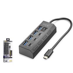 Hadron HDX7057 İetop Type-C Hub 5Gbps 3x Type-C 3.2 + 4x Usb-A 3.2 7 Port Anahtarlı Çoklayıcı Siyah