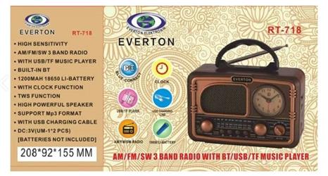 Everton RT-718 Bluetooth-USB-SD-FM Şarjlı Nostaljik Radyo