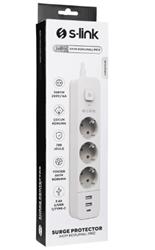 S-link SPG03TC 5V2.4A 1.5m 3x1.00mm 100 yüzde Bakır 750 Joule 3 lü Anahtarlı Akım Korumalı Beyaz Priz