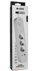 S-link SPG3-PD20 PD20W H05VV-F 3G1.0mm, 1.5m 3 lü 306 J Akım Korumalı Beyaz + Gri Priz