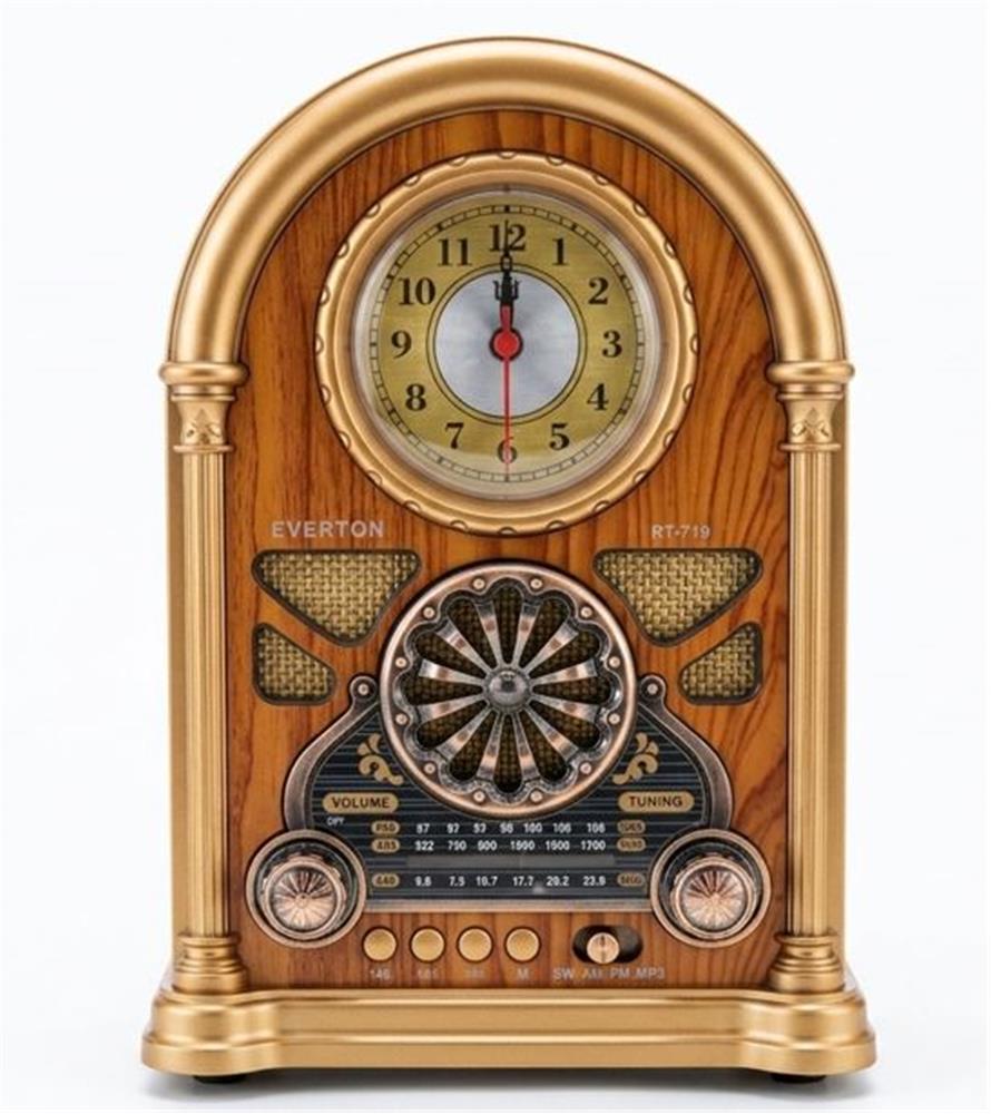Everton RT-719 Şarjlı, Saat Göstergeli Nostaljik Radyo( Bluetooth-USB-SD-FM)