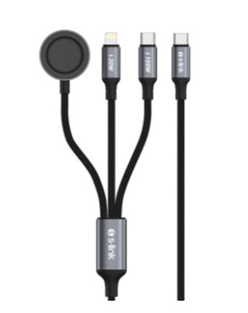 S-link Armor CLW-01 100W 1.2m Type-C to Type-C Lightning Siyah Hızlı Şarj Kablosu