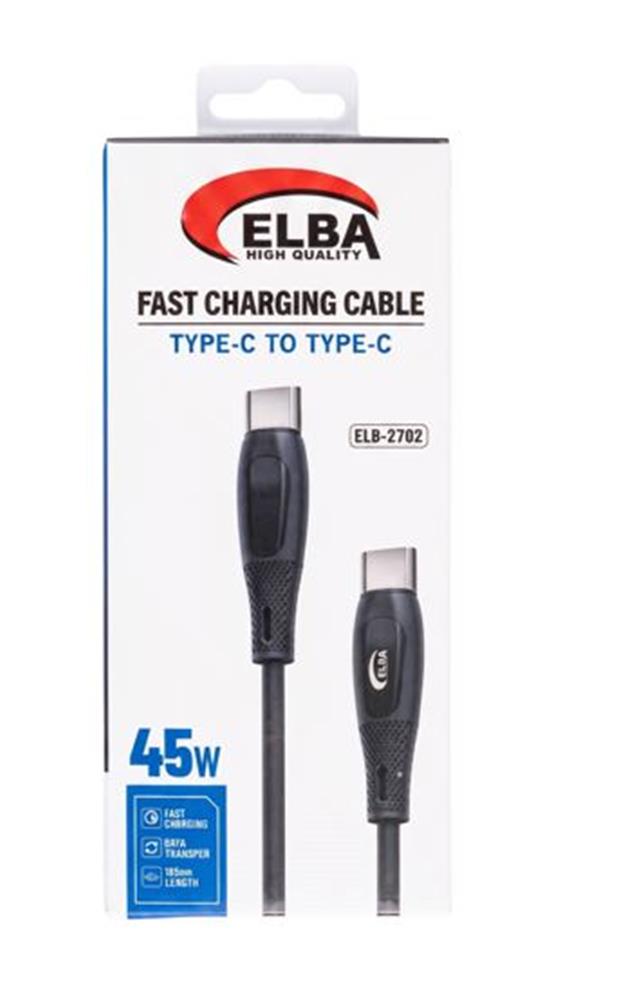 Elba ELB-2702 45w Type-c To Type-c 1mt Siyah Silikon Şarj Kablosu 480Mps Hızlı Şarj