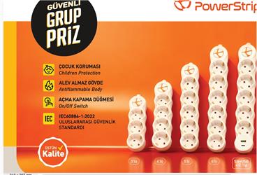 TUNCMATIK POWERSTRIP4 TSK19066 5m IEC 66884-1:2022 Standartı, FR(Alev Almaz)anahtarlı grup priz