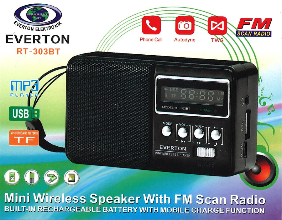 Everton Rt-303Bt Fm-Usb-Tf Şarjlı Dijital Göstergeli Radyo