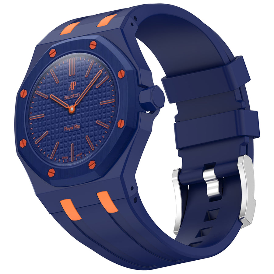 AP-Swatch Royal Pop 3 Zore KRD-158 Silikon Kordon - Lacivert-Turuncu