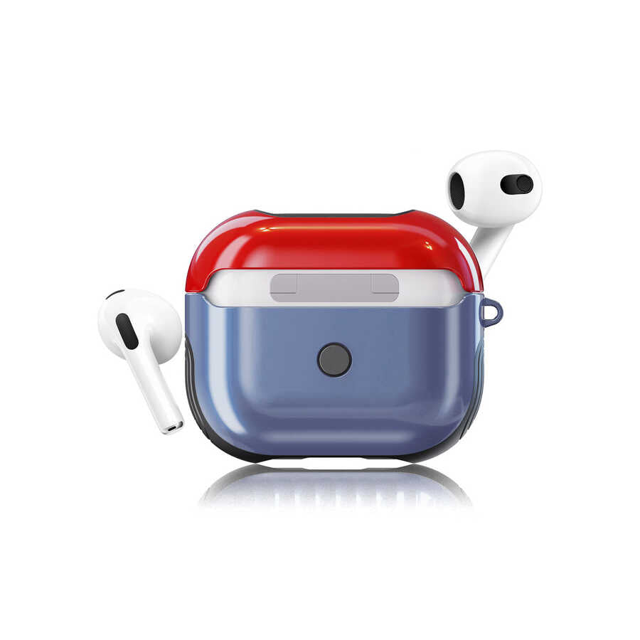 Airpods 3. Nesil Kılıf Zore Shockproof Silikon - Mavi-Kırmızı