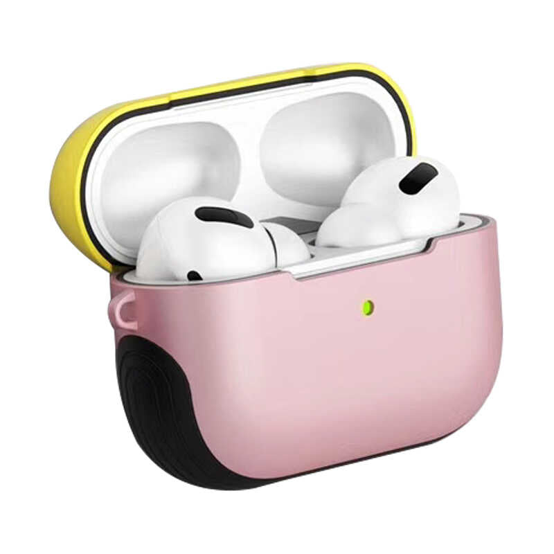 Airpods Pro Kılıf Zore Shockproof Silikon - Pembe-Sarı