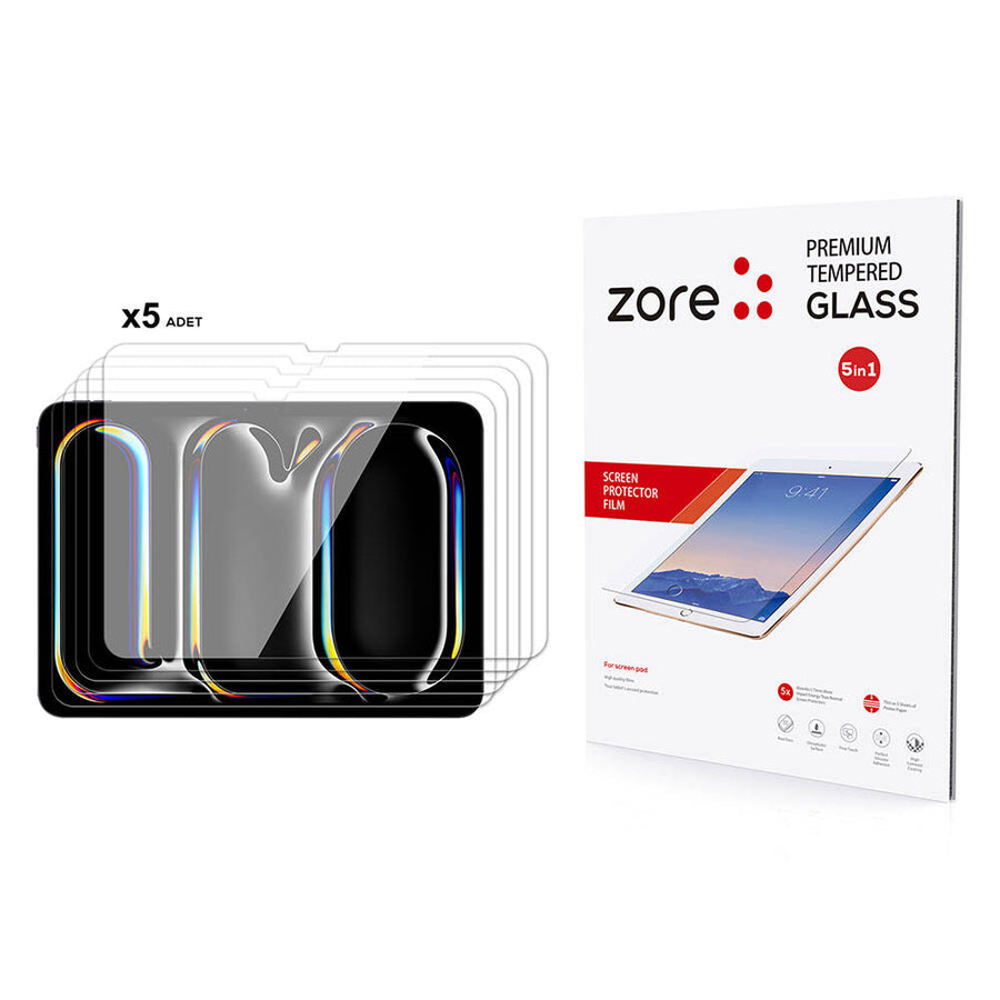 iPad Pro 11 2024 Zore 5in1 Tablet Temperli Cam Ekran Koruyucu - Şeffaf