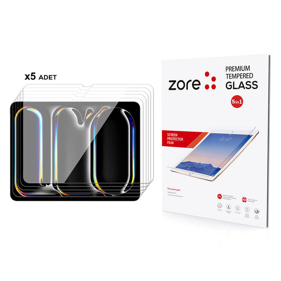 iPad Pro 13 2024 Zore 5in1 Tablet Temperli Cam Ekran Koruyucu - Şeffaf