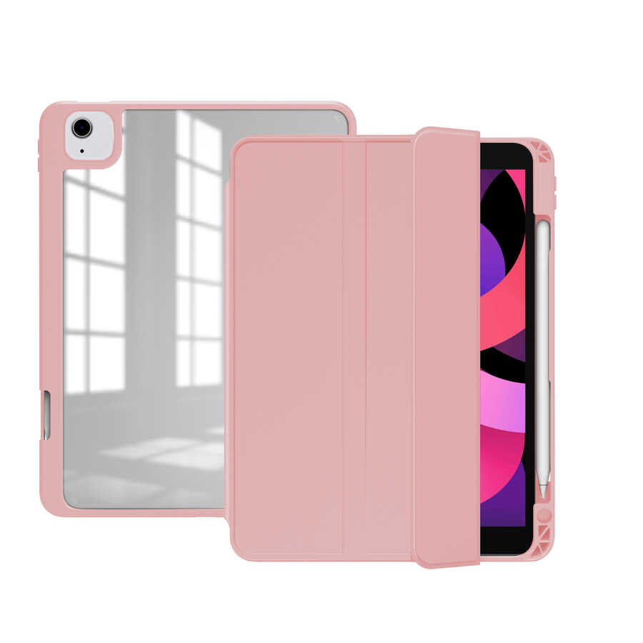 iPad Air 11 2025 M3 Kılıf Zore Nort Arkası Şeffaf Standlı Kılıf - Pembe