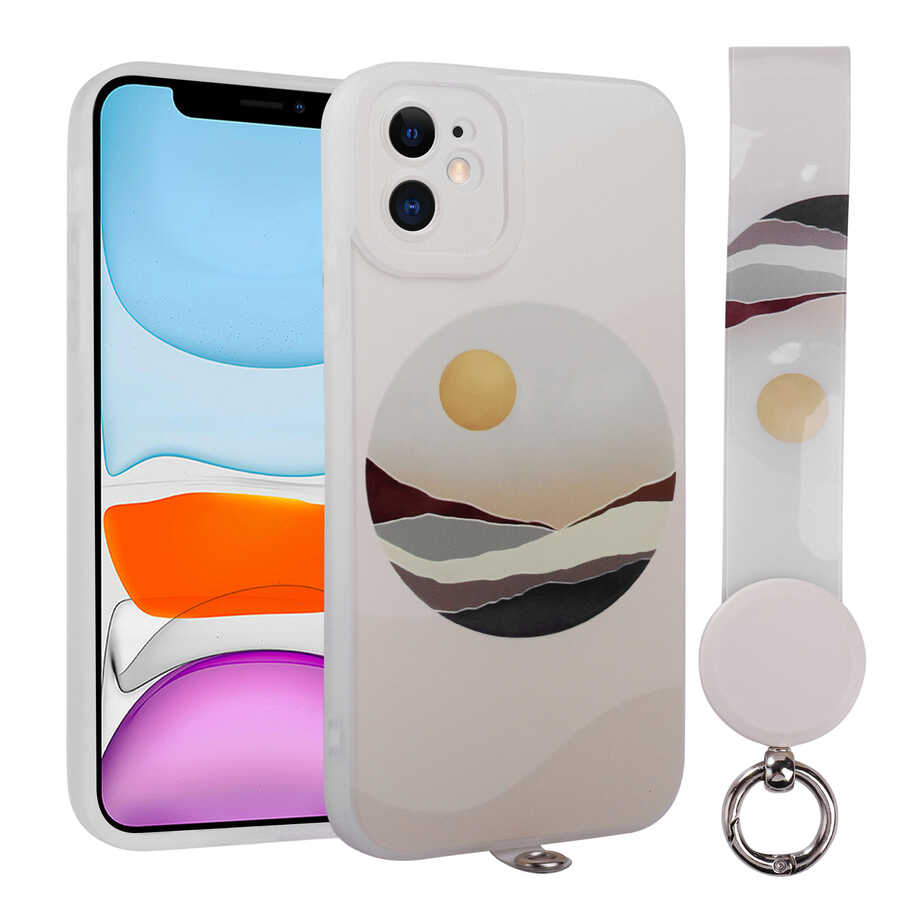 iPhone 11 Kılıf Desenli El Askılı İpli Zore Arte Silikon Kılıf - NO2