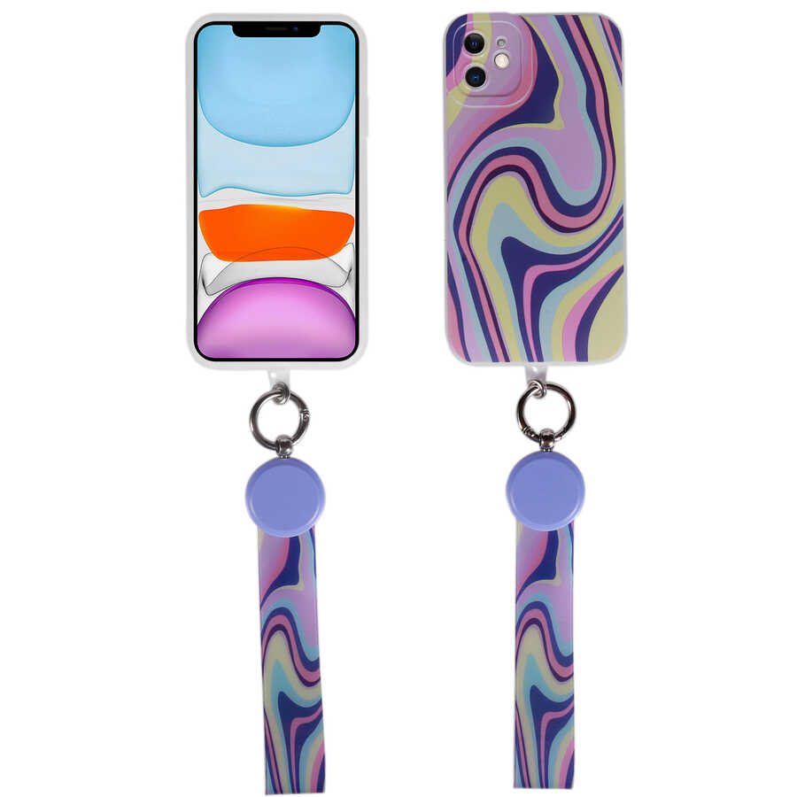 iPhone 11 Kılıf Desenli El Askılı İpli Zore Arte Silikon Kılıf - NO3