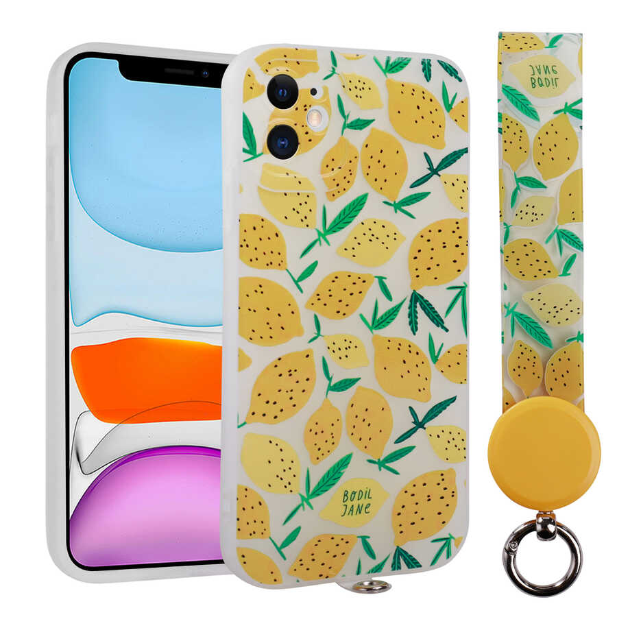 iPhone 11 Kılıf Desenli El Askılı İpli Zore Arte Silikon Kılıf - NO7