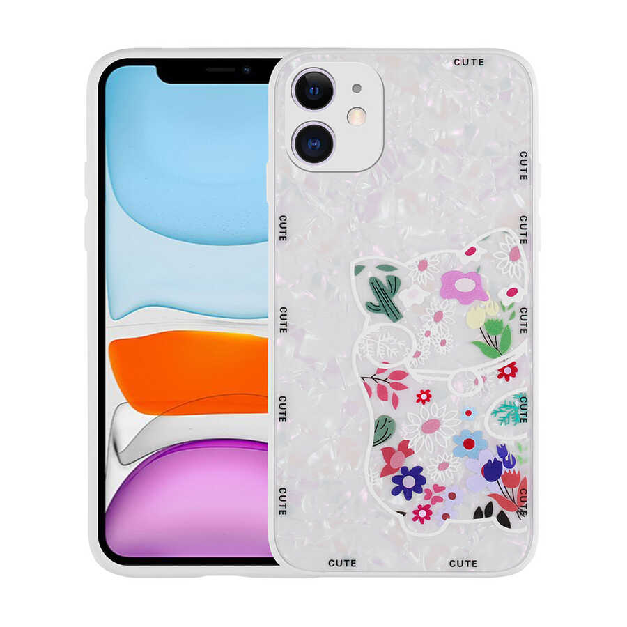 iPhone 11 Kılıf Desenli Sert Silikon Zore Mumila Kılıf - White Cat