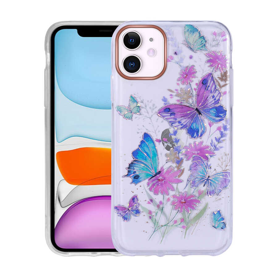 iPhone 11 Kılıf Desenli Simli Sert Zore İnka Kılıf - NO1