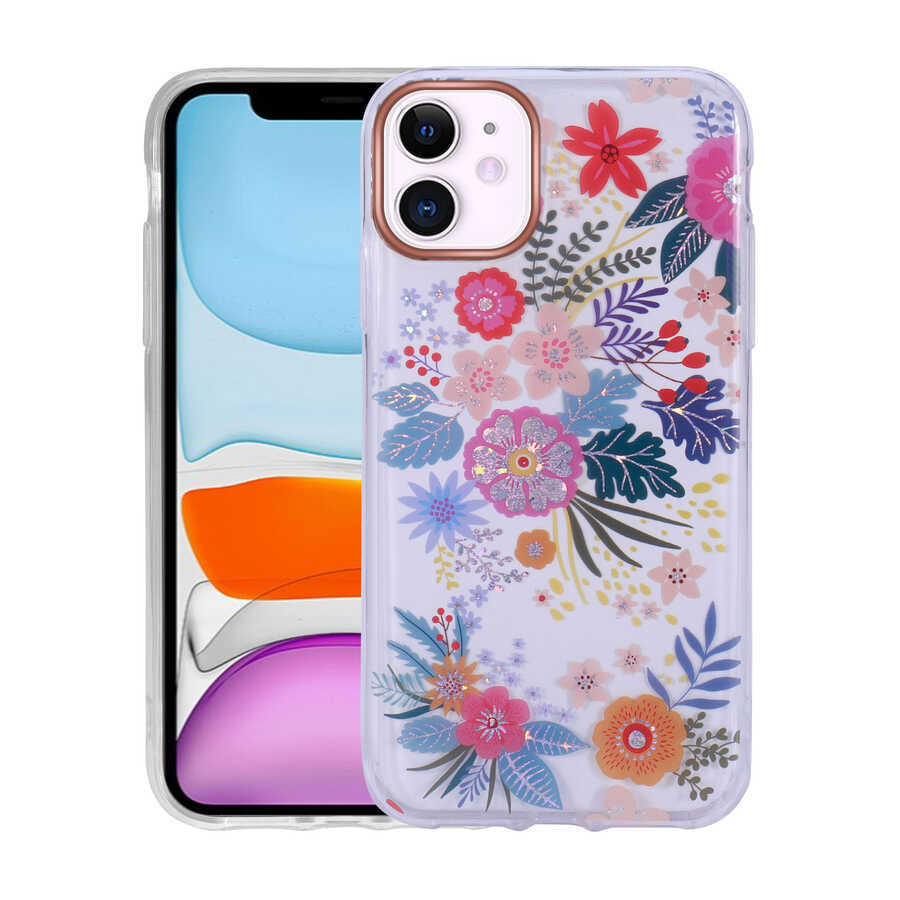 iPhone 11 Kılıf Desenli Simli Sert Zore İnka Kılıf - NO2