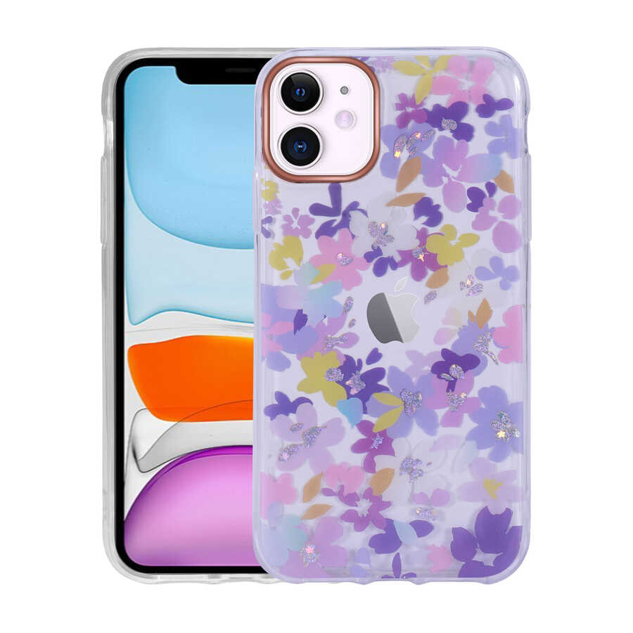 iPhone 11 Kılıf Desenli Simli Sert Zore İnka Kılıf - NO4