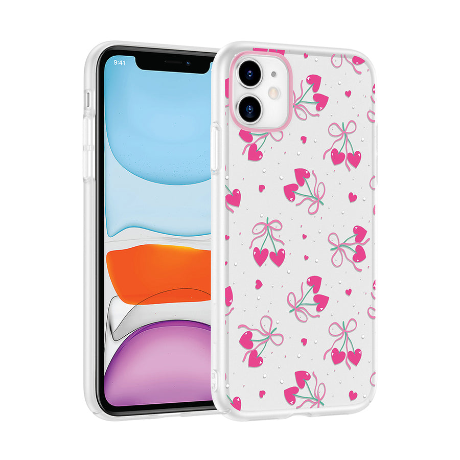 iPhone 11 Kılıf Kamera Korumalı Desenli Zore Klip Kılıf - Kalpli Kiraz