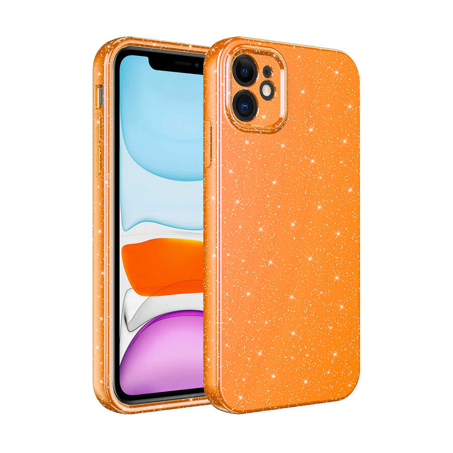 iPhone 11 Kılıf Kamera Korumalı Simli Lüks Zore Koton Kılıf - Turuncu