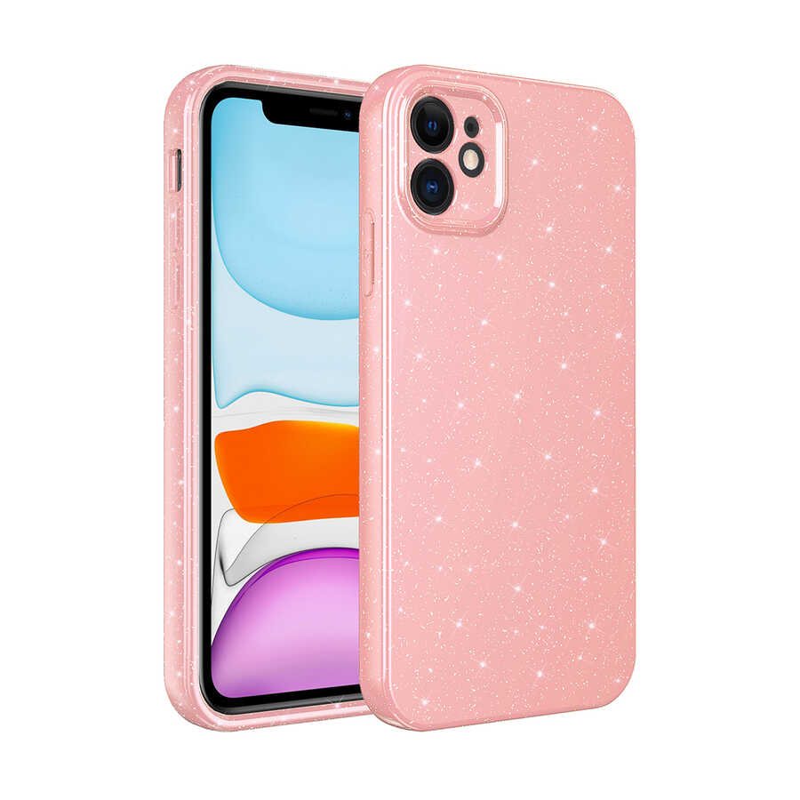 iPhone 11 Kılıf Kamera Korumalı Simli Lüks Zore Koton Kılıf - Pembe