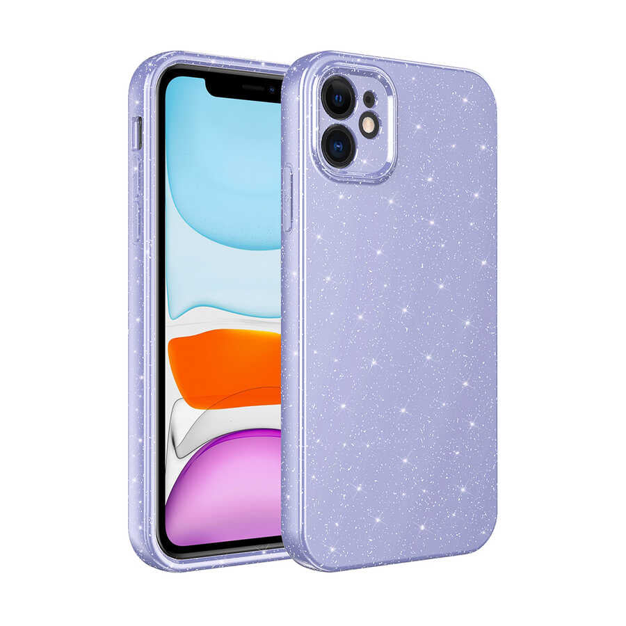 iPhone 11 Kılıf Kamera Korumalı Simli Lüks Zore Koton Kılıf - Lila