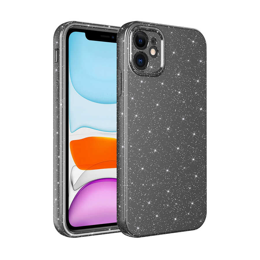 iPhone 11 Kılıf Kamera Korumalı Simli Lüks Zore Koton Kılıf - Gri