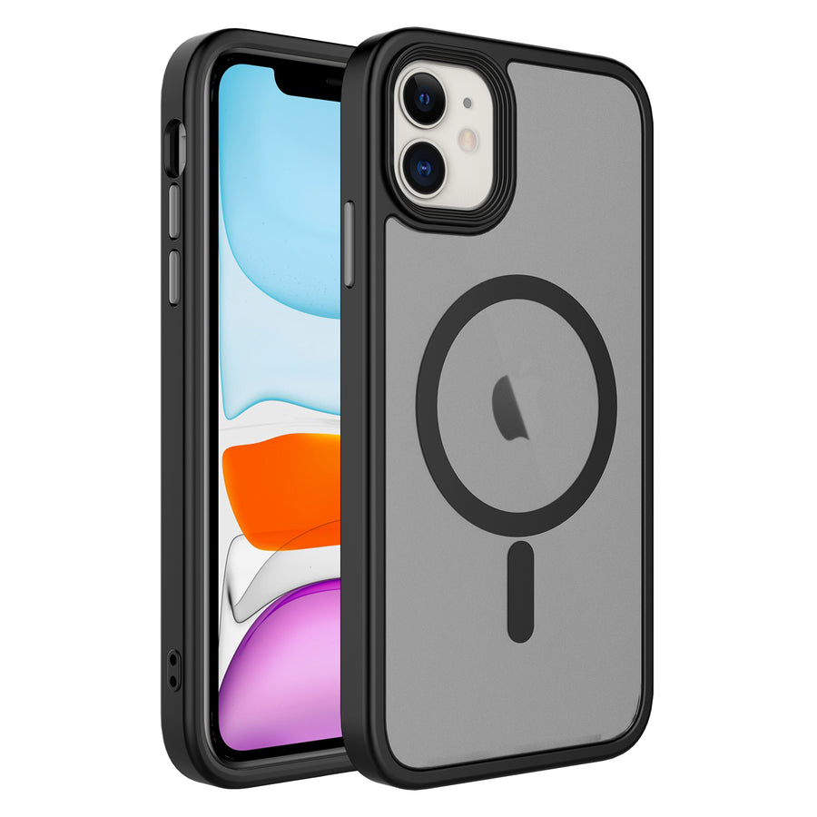 iPhone 11 Kılıf Mat Arka Yüzey Wireless Şarj Özellikli Zore Flet M-safe Kılıf - Siyah