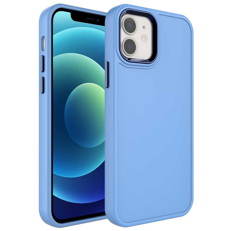 iPhone 11 Kılıf Metal Çerçeve ve Buton Tasarımlı Sert Zore Botox Kılıf - Mavi