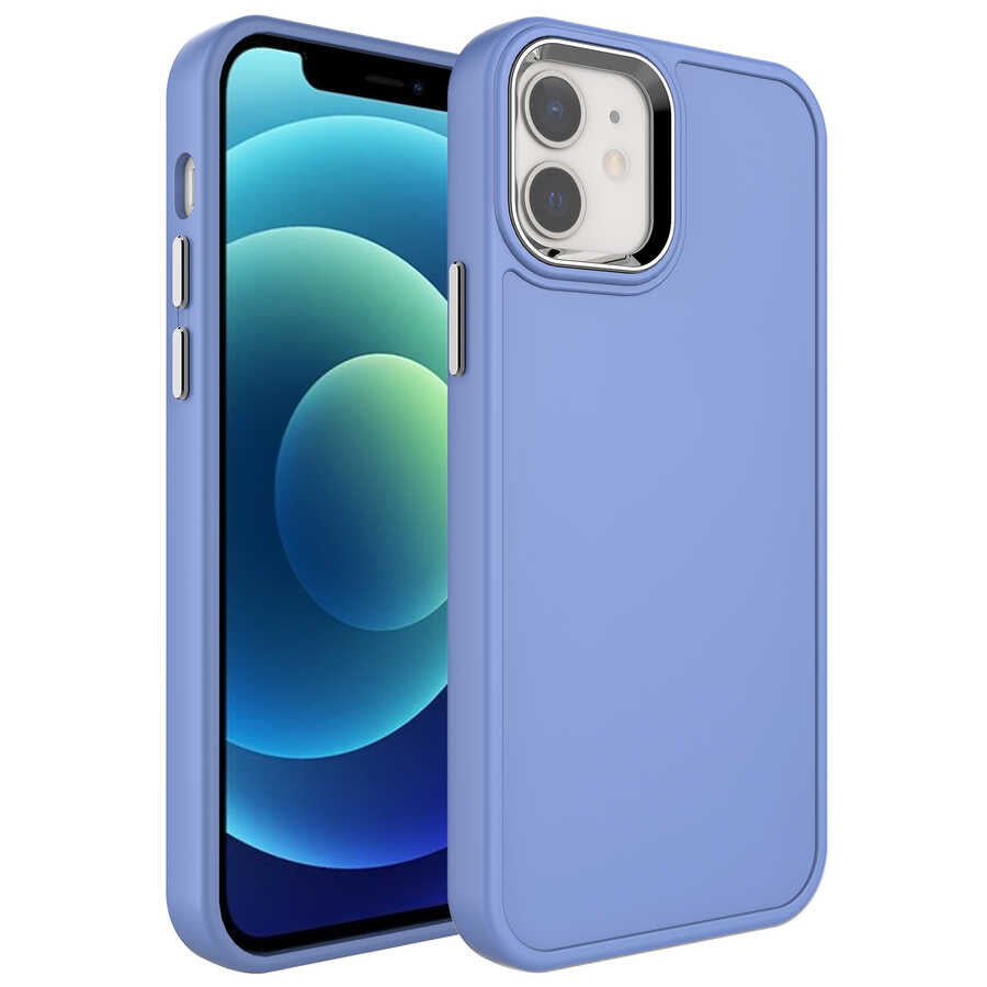 iPhone 11 Kılıf Metal Çerçeve ve Buton Tasarımlı Sert Zore Botox Kılıf - Lavendery Gray