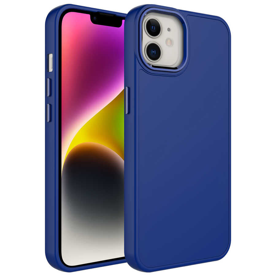iPhone 11 Kılıf Metal Çerçeve ve Buton Tasarımlı Silikon Zore Luna Kılıf - Lacivert