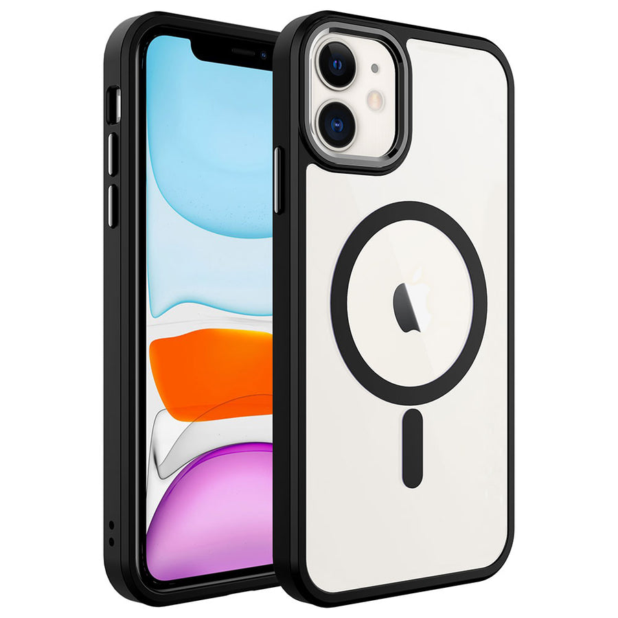 iPhone 11 Kılıf Wireless Şarj Özellikli Zore Krom M-safe Silikon Kılıf - Siyah
