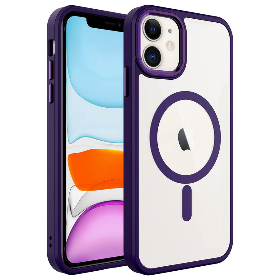 iPhone 11 Kılıf Wireless Şarj Özellikli Zore Krom M-safe Silikon Kılıf - Derin Mor