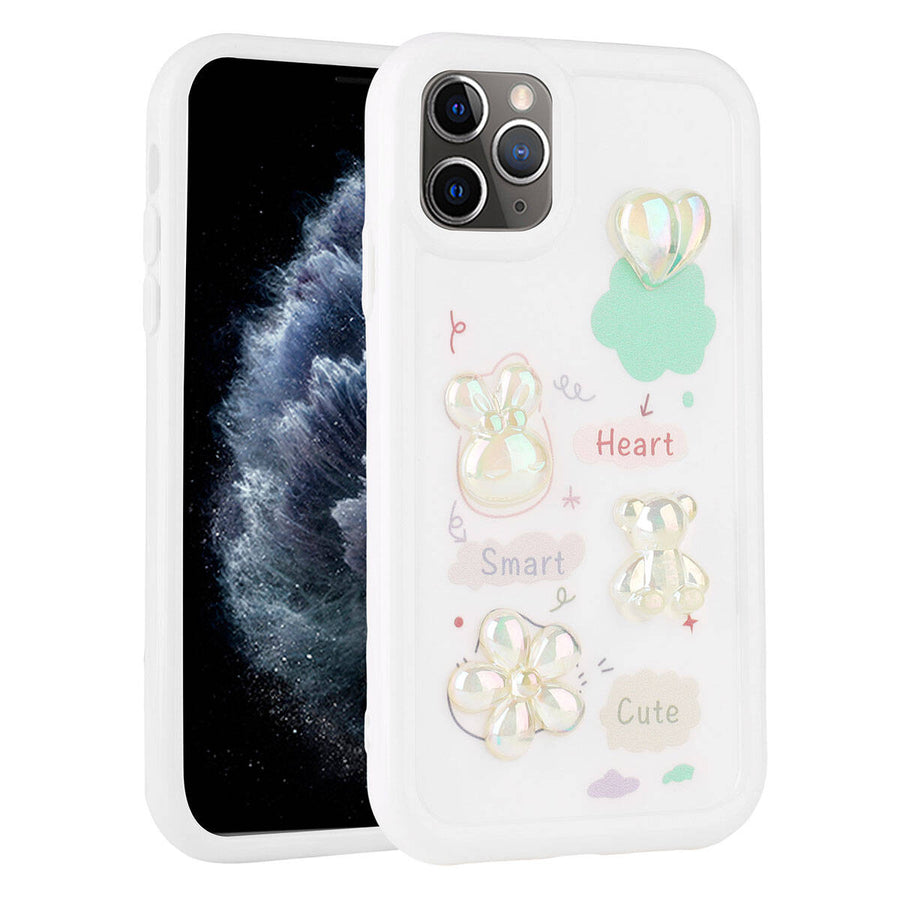 iPhone 11 Pro Max Kılıf Kabartma Figürlü Parlak Zore Toys Silikon Kılıf - Beyaz