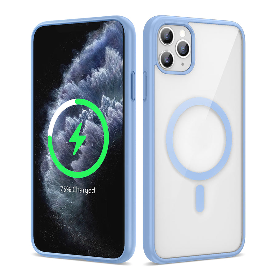 iPhone 11 Pro Max Kılıf M-safe Wireless Şarj Özellikli Silikon Zore Ege Kılıf - Açık Mavi