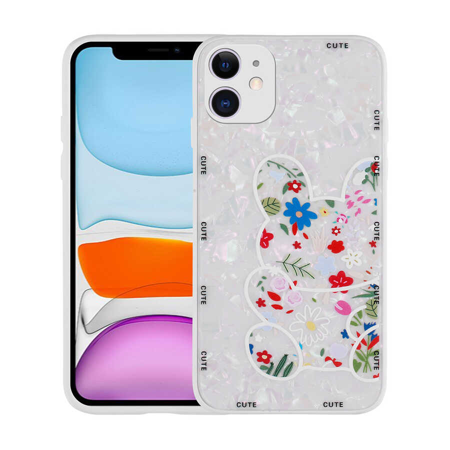 iPhone 12 Kılıf Desenli Sert Silikon Zore Mumila Kılıf - White Rabbit
