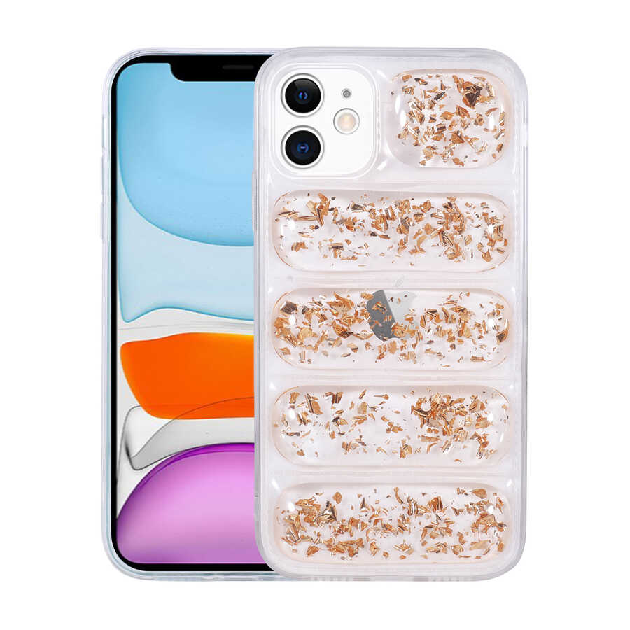 iPhone 12 Kılıf Kamera Korumalı Simli Airbag'li Zore Dalga Kılıf - Gold