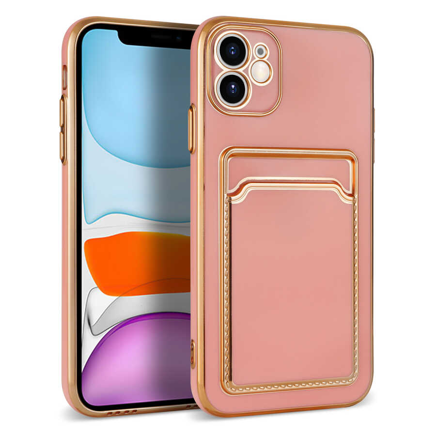 iPhone 12 Kılıf Zore Bark Kartlıklı Kılıf - Rose Gold